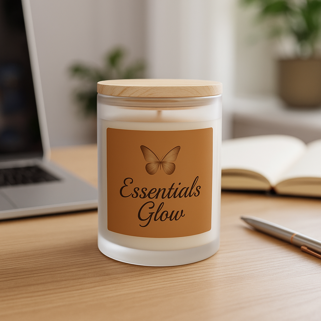 Frosted Glass Candle with Wooden Lid - Aromatherapy Gift, Home Decor, Relaxation Candle, Eco-Friendly Soy Wax, Essentials Glow